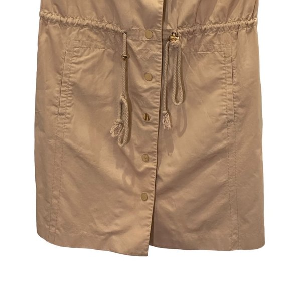 Tory Burch Dress Women 4 Pepper Shirt Safari Khaki Tan Snap Front Mini Drawstrin - Picture 4 of 16